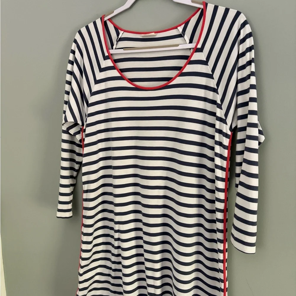 LAKE Pima Cotton Breton Stripe Knit Shift Dress Size L - Picture 2 of 10